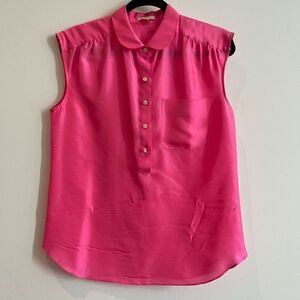 J. Crew 100% Silk Femme Slim Signature Watermelon Pink Sleeveless Blouse - 4
